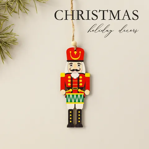 Christmas Wooden Nutcracker Soldier Ornaments Drummer And Horse Rider Pendants For Xmas Tree Home Holiday Decor Painted Wood Hanging Set