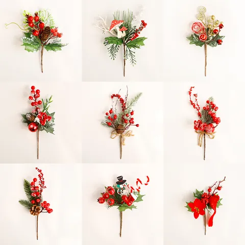 Branche de Baies de Noël Artificielle et Aiguilles de Pin Bouquet de Fruits et Pommes de Pin de Simulation pour Ornement Maison