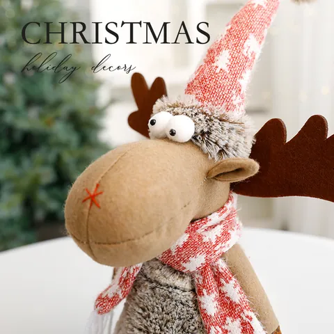 Weihnachts Rentier Plüschtier Ornamente Mit Roter Schneeflocke Strickmütze Schal Süße Elch Figur Für Feiertags Dekoration