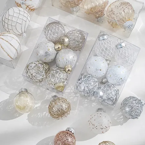 Ensemble de Boules de Noël en Plastique Minimaliste Moderne Or Argent Champagne Paillettes Décorations à Suspendre pour Sapin