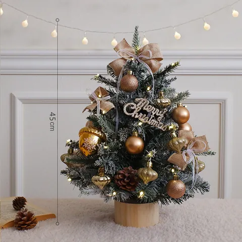 Pre-lit Mini Desktop Christmas Tree With LED Lights Artificial PE Tree With Pinecones Bows For Holiday Tabletop Decor