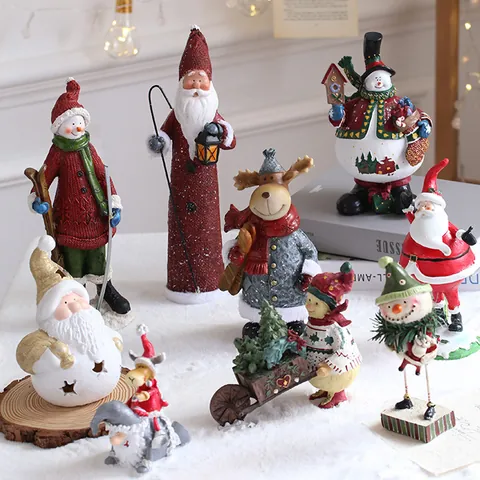 Weihnachtsschmuck aus Harz Handbemalt Weihnachtsmann Schneemann Elch Figuren Für Weihnachtsbaum Heimdekoration Feiertagstisch Ornamente
