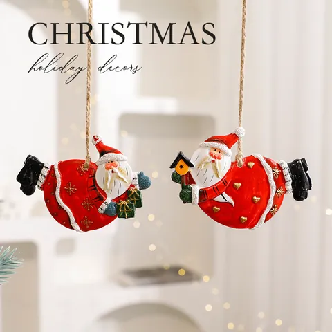 Christmas Resin Pendants Snowman Reindeer Santa Claus DIY Xmas Tree Decorations Hand Painted Festive Holiday Ornaments