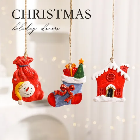 Christmas Resin Pendants Snowman Reindeer Santa Claus DIY Xmas Tree Decorations Hand Painted Festive Holiday Ornaments