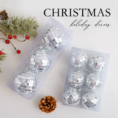 Silberne Weihnachtsspiegel Diskokugel Ornamente Reflektierende Glas Schaum Dekorative Kugeln Für Feiertags Party Baum Deko