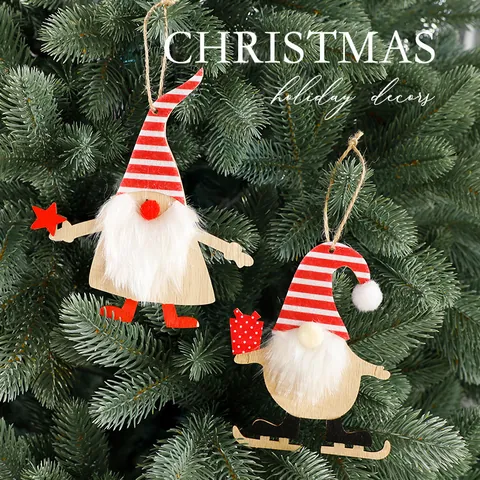 Wooden Santa Claus Star Hanging Ornaments For Christmas Tree Decor XMAS Hollow Out Gnome Pendant For Holiday Party Home Office