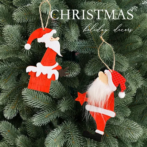 Wooden Santa Claus Star Hanging Ornaments For Christmas Tree Decor XMAS Hollow Out Gnome Pendant For Holiday Party Home Office