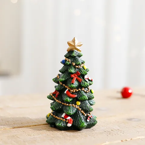 Miniature Christmas Tree Resin Desktop Ornament Hand Painted Festive Tabletop Decor For Home Office Holiday Party