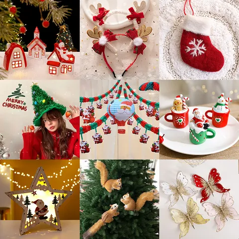 Christmas DIY Decoration Set Antler Headbands Glitter Butterfly Ornaments Forest Style Reindeer Hair Accessories For Xmas Party Decor Gift