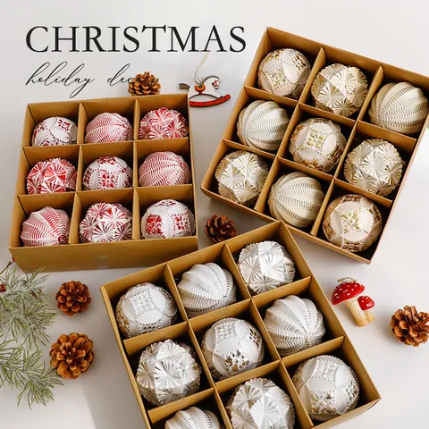 Geometrisch Reliëf Plastic Kerstballen Vintage Vergulde Ballen Decoratieve Hangende Sferen Vakantie Decoratie