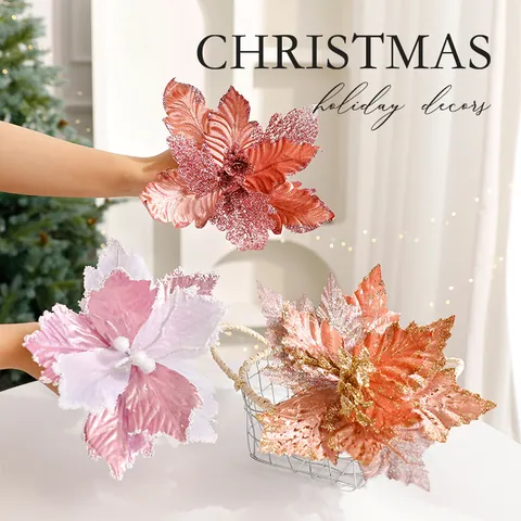 Glitzer Pailletten Künstliche Weihnachtssterne Blumen Weihnachtsbaumschmuck Für Feiertage Haus Party Dekoration Rosa
