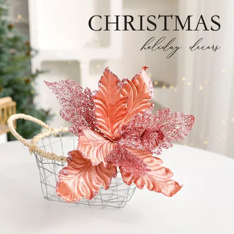 Glitzer Pailletten Künstliche Weihnachtssterne Blumen Weihnachtsbaumschmuck Für Feiertage Haus Party Dekoration Rosa