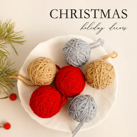 Christmas Tree Decoration Yarn Winding Balls Polyester Foam Handmade Ornaments For Holiday Home Party Festival Decor