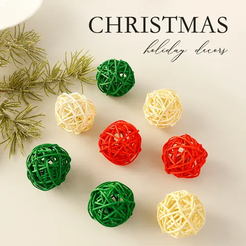 Woven Rattan Christmas Ornaments Star Shape Heart Hollow Ball Pendant Natural Rustic Holiday Party Home Decor Hanging Decorations
