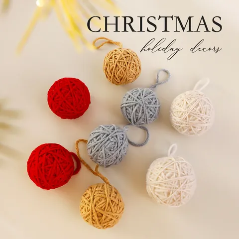 Christmas Tree Decoration Yarn Winding Balls Polyester Foam Handmade Ornaments For Holiday Home Party Festival Decor