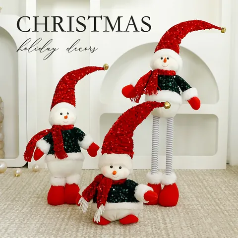 Christmas Sequin Santa Snowman Reindeer Plush Doll Ornaments Telescopic Standing Seated Xmas Tree Hanging Gifts Holiday Home Party Decoration
