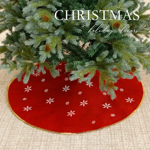 Large Polyester Christmas Tree Skirt White Plush Red Velvet Bow Tie Plaid Snowflake Pattern Xmas Tree Base Decoration Mat Ornaments Home Holiday Party Decor
