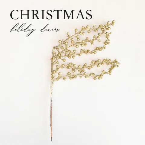 Glitter Christmas Artificial Berry Stems Foam Red Gold Fruit Picks For Christmas Tree Wreaths Home Holiday Scene Decor