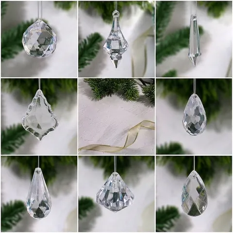 Duidelijke Acryl Sneeuwvlok Ijspegel Kerstboom Hangende Ornamenten Kristallen Look Bruiloft Feest Achtergrond Props Festival Decor