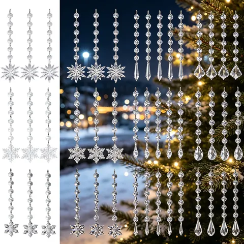 Guirlande de Cuentas de Octágono de Cristal Acrílico Ornamento Colgante de Navidad Decoración de Boda Fiesta Colgante de Copo de Nieve