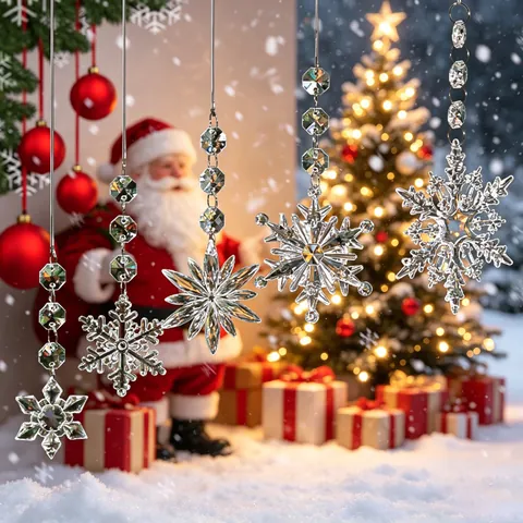 Christmas Transparent Snowflake Icicle Hanging Ornaments Plastic Acrylic Crystal Look Winter Wonderland Party Tree Decoration
