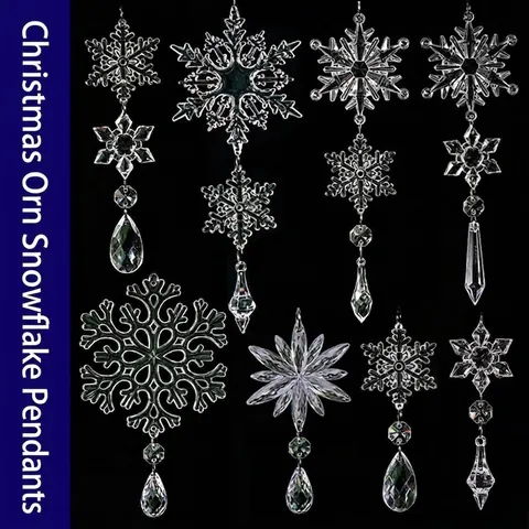 Clear Acrylic Crystal Snowflake Ornaments Christmas Tree Hanging Pendants Icicle Window Decoration For Wedding Party Winter Wonderland Decor