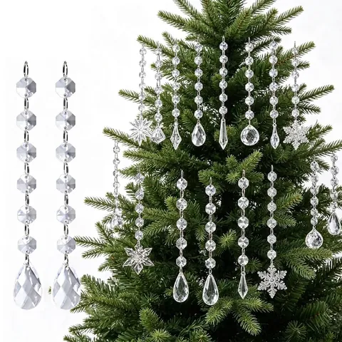 Guirlande de Cuentas de Octágono de Cristal Acrílico Ornamento Colgante de Navidad Decoración de Boda Fiesta Colgante de Copo de Nieve