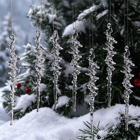 Addobbi Natalizi da Appendere in Acrilico Trasparente Ghiaccioli Simulati Fiocchi di Neve Diamanti Goccia d'Acqua Decorazione Festa