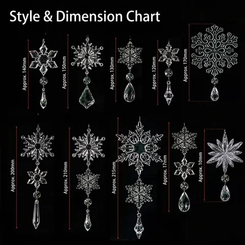 Clear Acrylic Crystal Snowflake Ornaments Christmas Tree Hanging Pendants Icicle Window Decoration For Wedding Party Winter Wonderland Decor