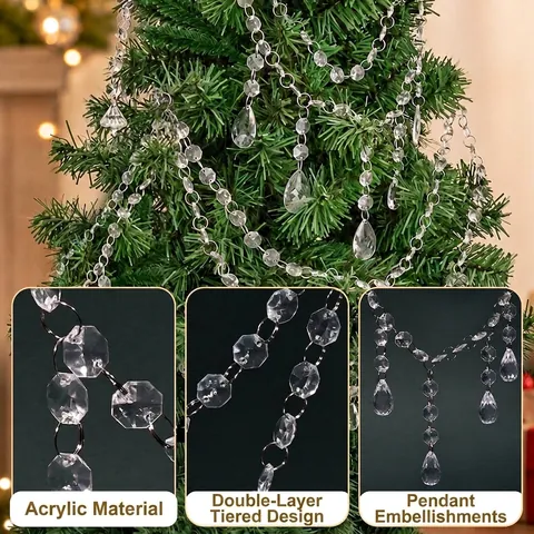 Transparent Acrylic Double Layer Christmas Tree Hanging Ornaments Crystal Icicle Snowflake Pendants For Wedding Party Decoration
