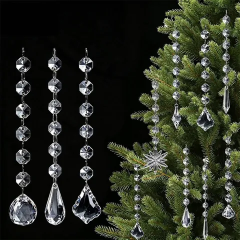 Acryl Transparante Kerst Sneeuwvlok Kralenketting Hangende Hanger Boom Decoratie Simulatie Kristallen Ornament Voor Bruiloft Feest