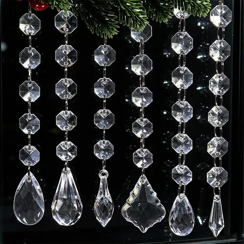 Acryl Transparante Kerst Sneeuwvlok Kralenketting Hangende Hanger Boom Decoratie Simulatie Kristallen Ornament Voor Bruiloft Feest