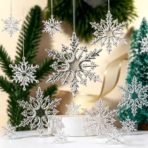 Acryl Transparante Sneeuwvlok Ijspegel Hangende Ornamenten Kristal Look Uitgeholde Kerstboomversieringen Voor Bruiloft Feest