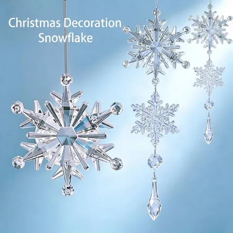 Transparante Acryl Sneeuwvlok Hangende Ornamenten Kristallen IJspegel Decoratie Voor Kerstboom Versiering Bruiloft Scène Layout Feestelijke Home Decor