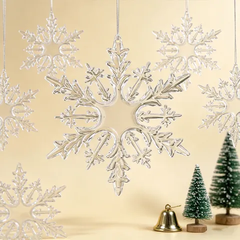 Acryl Transparante Sneeuwvlok Ijspegel Hangende Ornamenten Kristal Look Uitgeholde Kerstboomversieringen Voor Bruiloft Feest