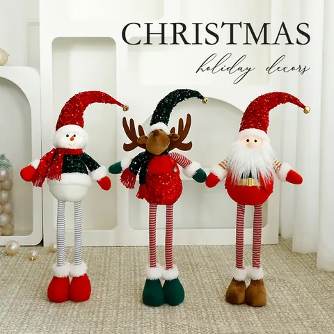 Christmas Sequin Santa Snowman Reindeer Plush Doll Ornaments Telescopic Standing Seated Xmas Tree Hanging Gifts Holiday Home Party Decoration