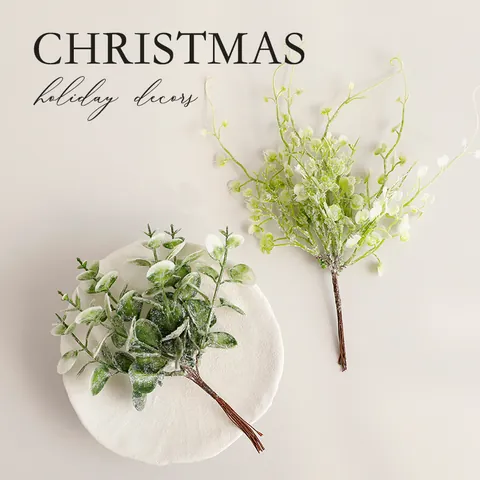 Artificial Frosted Christmas Pine Needles Eucalyptus Leaves PVC Greenery Branches For DIY Forest Style Home Wall Decor
