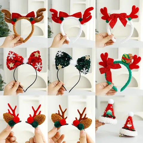 Weihnachten Rentier Geweih Stirnband Haarspangen Set Plüsch Pailletten Rentierohren Haarschmuck Für Damen Kinder Party Dekor