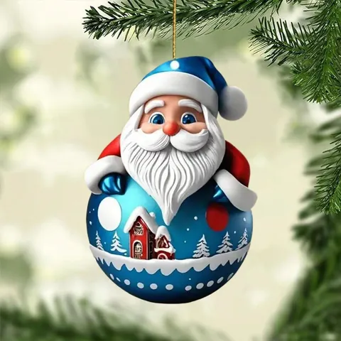 Acrylic Christmas Santa Claus Flat Hanging Ornament 3D Visual Effect For Xmas Tree Party Home Holiday Decoration Gift