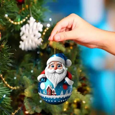 Christmas Tree Santa Claus Flat Acrylic Pendant Snow Landscape Hanging Ornament For Backpack Car Festive Decoration