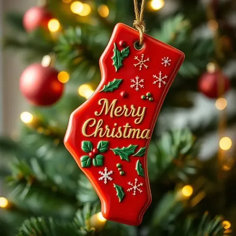 Personalized Christmas Tree Hanging Ornament US State Map Shape Acrylic Red Texas Florida New York Pennsylvania Festive Holiday Decor Gift
