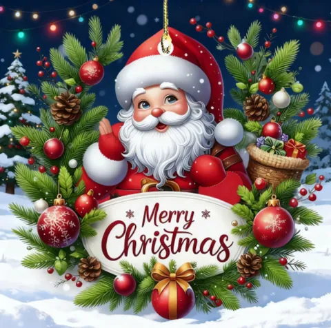 Acrylic Flat Christmas Tree Ornament Cute Cartoon Gnome Santa Claus 2D Hanging Decoration For Home Holiday Festival Party Gift