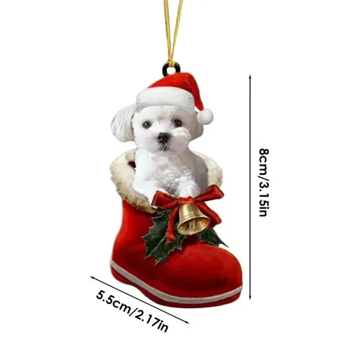 Cute Acrylic Puppy In Christmas Stocking Ornament Hanging Flat Dog Decoration For Christmas Tree Home Party Decor Gift