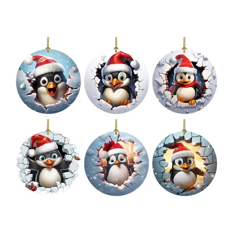 Acrylic Christmas Tree Hanging Ornament Creative Flat 3D Penguin Design Festive Home Holiday Party Decoration Pendant Gift