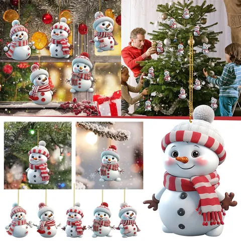 Colgante de Muñeco de Nieve de Navidad de Acrílico Efecto 3D Adorno de Árbol de Navidad Decoración Interior de Coche Llavero Mochila
