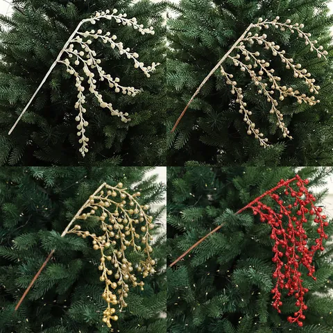 Artificial Christmas Berry Spray Branches Glitter Foam Plastic Shiny Decorative Stems For Tree DIY Holiday Home Decor
