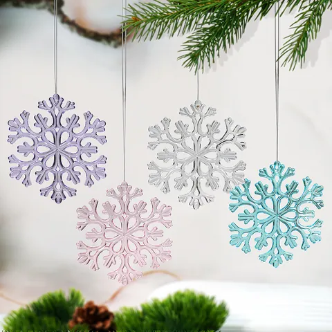 Pendentif de Flocon de Neige de Noël Coloré Plastique Simulation Cristal Décoration d'Arbre de Noël Fenêtre Ornement de Fête