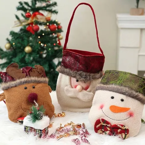 Christmas Gift Bags Santa Claus Snowman Reindeer Cartoon Drawstring Packaging Pouch For Holiday Apple Candy Presents Party Supplies
