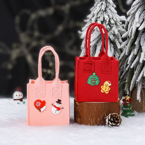 Christmas Decoration Apple Bag Creative DIY Felt Handbag For Kids Santa Snowman Reindeer Pattern Candy Gift Bag Party Favor