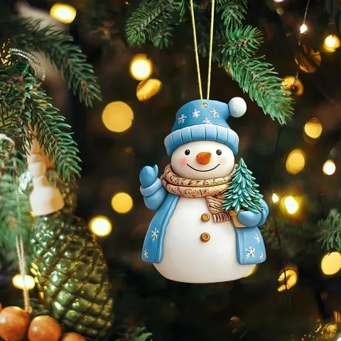 Christmas Snowman Ornaments Acrylic Flat Hanging Decoration 2D Effect 3D Printed Xmas Tree Decor Holiday Party Supplies